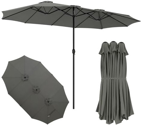 Laneetal Doppelsonnenschirm 450x267 cm, XXL Extra großer Sonnenschirm, Gartenschirm, UV-Schutz bis UPF 50+, Terrassenschirm, mit Kurbel, für Garten, Terrasse, Pool und Patio, Dunkelgrau