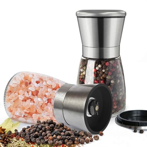 KitchenBoss Macina Sale 2 Pezzi Macinapepe Manuale Trita Pepe con Nucleo di Macinazione in Ceramica, per Sale Marino Grosso, Pepe in Grani [Senza Contenuto di Spezie]