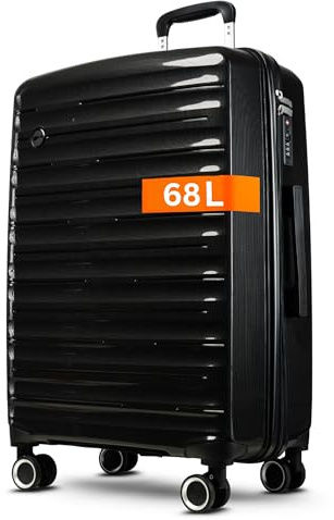 Cocoono Koffer Mittelgroß 68 Liter Volumen - mit TSA Schloss, Koffer & Trolleys, Reisekoffer, Hartschalenkoffer, Reisekoffer mit Rollen, Trolley, Hartschalenkoffer mittelgroß, Koffer L (Schwarz, L)