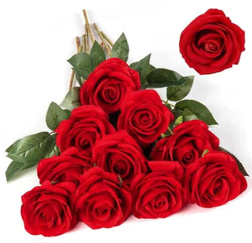 ZYEKIU 12 Piezas Flores Artificiales Decoracion, 52 cm Rosas Artificiales, Realista Flores Preservadas, Rosa Eterna, Ramo de Novia para Banquete Boda Decoración Mesa Hogar Centros Mesa (Rojo)