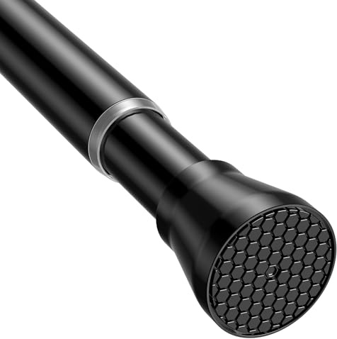 ZipGlo Tringle à rideau de douche extensible de 115 à 195 cm pour salle de bain, fenêtre, penderie, sans perçage, noire, 1 pièce, diamètre : 22 mm