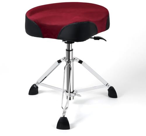 AKLOT Saddle Drum Throne, Hydraulic Drum Throne, Disassemble Heavy Duty Drum Seat, Height Adjustable Suede Drum Chair, Motorcycle Style Drum Stool for Adults Drummers Red