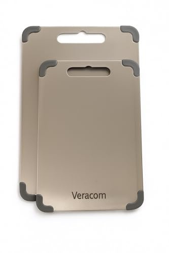 Veracom Set 2 Pezzi Taglieri Acciaio Inox 304 Alimentare Antiscivolo – Igienici e Lavabili in Lavastoviglie – Taglieri per Carne, Verdure e Pane – Certificato MOCA
