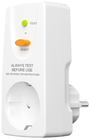 FI Schutzschalter Steckdose, 16A 250V Steckdose mit FI Schutz, 10mA Personenschutzschalter, 3800W Fehlerstromschutzschalter Steckdosen, Weiß