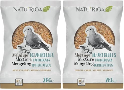 RIGA - NATU'RIGA - Mélange Tourterelles - Mélange De Céréales Et Légumes - Nourriture Oiseaux Extérieur - Recette Énergétique - Toute Saison - 2KG (Lot de 2)