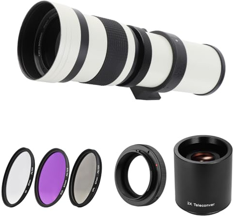 Yctze 420-800 Mm Supertelezoomobjektiv, CPL-filtersats, 2X Telekonverterobjektiv och Adapter för EF-monterade Kameror (Vit)