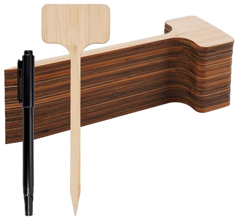 30 stycken miljövänliga bambuväxtskyltar med markör, 18 × 6 cm | T-formade växtskyltar, växtskyltar för märkning, växtpinnar för örter, blommor, frön, grönsaker