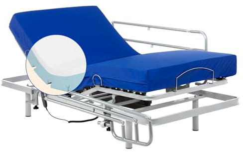 Geriafy - Cama Articulada con Colchón Sanitario Viscoelástico Impermeable (105x190 + Barandillas)