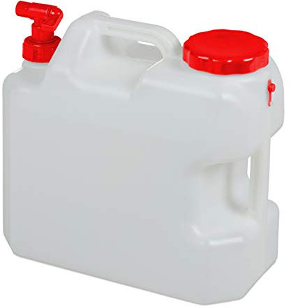 Relaxdays Bidón de Agua con Grifo, Tapa de Rosca Ancha, Accesorio de Camping, 18L, Sin BPA, Blanco & Rojo, 1 Ud.