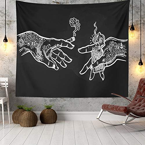 Wandteppich Weiß und Schwarz Blumenhände, Funny Hippie Boho Neuheit Wandteppich Wandbehang, Art Decor Print Stoff für Schlafzimmer Wohnzimmer College Dorm, 40×30 inch (100×75 cm)