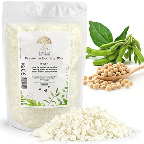 Eco Lux UK 2KG Premium Soy Wax White Flakes, 100% Natural, Vegan Cruelty Free, Organic - Candle Making Container Candles Wax Melts SOYA Wax No additives, Harmless and Pure (2KG)