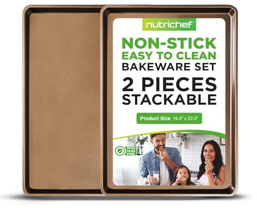 Nutrichef Juego de 2 sartenes profesionales de cocina para el hogar – superficie de capa recubierta antiadherente, apto para lavavajillas, PFOA, PFOS, PTFE