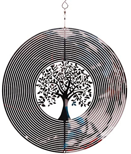 SPRING SONG Moulin à Vent 3D en Acier Inoxydable pour intérieur ou extérieur - 25,4 cm - Arbre de Vie - Décoration cinétique - Décoration Artistique à Suspendre - Cadeaux décoratifs