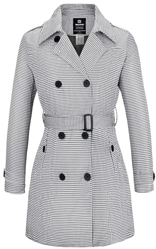 Wantdo kappa dam vår lång trenchcoat slim fit bälte mantel, rutigt, M
