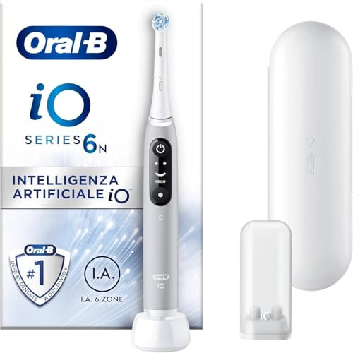 Oral-B iO 6 Brosse à Dents Électrique Grise, 2 Brossettes, 1 Étui de Voyage, 1 Pochette pour Chargeur