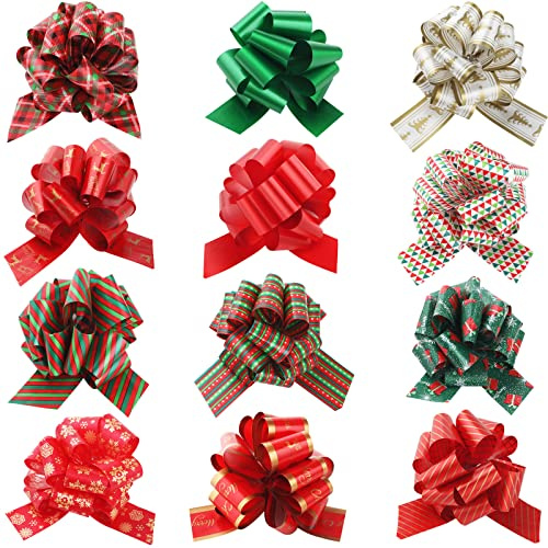 GeeRic Noeuds et Rubans de Noël, 12 Pièces Noeuds Cadeaux pour Rubans et Noeuds d'emballage Cadeau, Grands Rubans de Noeuds Cadeaux de Noël de 5 de Large