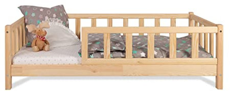 Kinderbett Bett mit Rausfallschutz 80x160cm Latternost Bettgestell aus Kiefer Holz für Haus Kinder Jungen & Mädchen - Holzbett Baby Kinderzimmer Junge Deko