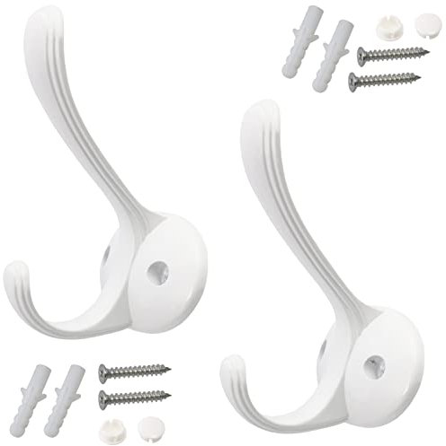 Aerzetix - C64371 - Set di 2 Ganci appendi da parete doppio 105x65x75mm interasse 36mm - gancio/appendiabiti sospensione cappello accappatoio bagno asciugamano doccia WC - in metallo - colore bianco
