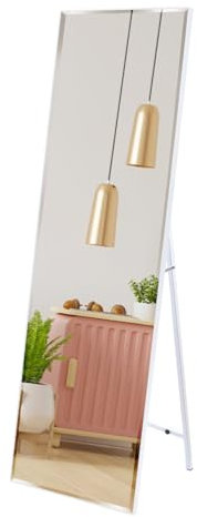 Hoikwo 140x41cm Standspiegel Ganzkörperspiegel mit Ständer, Großer Vertikaler Wandspiegel für Schlafzimmer, Wohnzimmer, Ankleidezimmer, Flur(Weiß Ankleidespiegel)