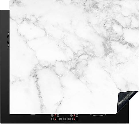 KitchenYeah© Herdabdeckplatte Einteilig Induktionsmatte Küche Abdeckung Ceranfeld Herd Abdeckplatte Deko Vinyl Matte Aufrollbar Grau - Marmor - Weiß - Design - 57x51 cm