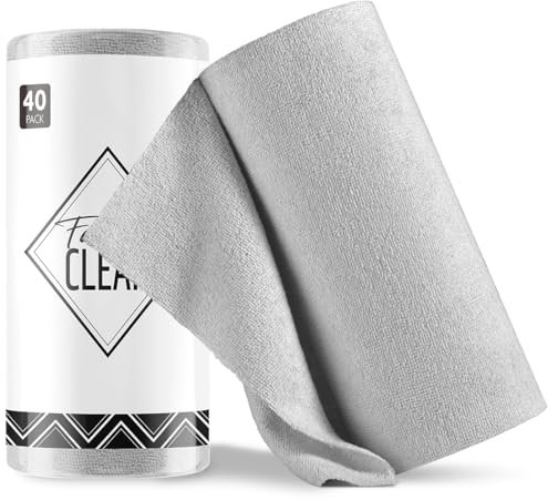 Fantasticlean Paños de Limpieza 40 Unidades, Rollo de Paño de Microfibra Rasgable, Trapos Reutilizables y Sin Pelusas 30 x 30 cm - Gris