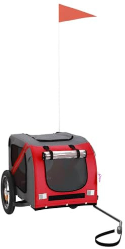 vidaXL Remorque de Vélo pour Animaux de Compagnie, Chariot à Vélo pour Chien avec Drapeau, Poussette de Chien, Rouge et Gris Tissu Oxford et Fer