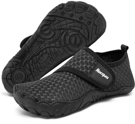 Racqua Kids Water Shoes Boys Aqua Beach Shoes Kids Swim Boating Sea Wetsuit Slipfree Surf Pool Quick Dry Lightweight Non-Slip Shoes for Kids Black 3.5