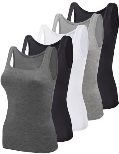 BQTQ Women's Square Neck Tank Top, Sleeveless, Summer Sports Tank Top, Pack of 5, XXL