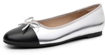 DREAM PAIRS Ballerines Femme Classiques avec Nœud, Chaussures Plates Confortables à Enfiler, Élégantes et Polyvalentes,Size 40.5,Argent-PU,SDFA2404W