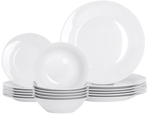 Nicola Spring Argon Tableware 18-Piece White Dinner Set - 6-Person Dining Set Kitchen Dinnerware Dinner Plates, Dessert Dish, Pasta Cereal Bowls Set for Starters, Mains, Dessert