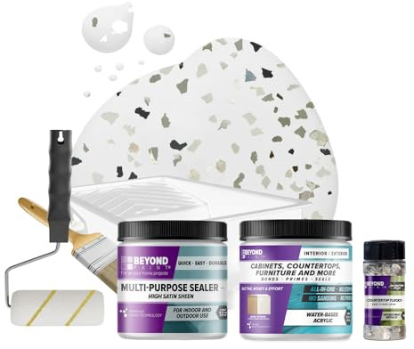 Beyond Paint Smoked Gray Flecks Countertop Makeover Kit with Paint, Sealer, Flecks, and Tools for Countertops, Bright White