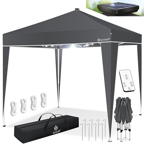 KESSER® Pavillon Faltpavillon 3x3m mit LED Beleuchtung | Pop-Up Gartenpavillon Höhenverstellbar Stabil Wasserdicht Winterfest | Partyzelt Festzelt UV-Schutz 50+ inkl. Fernbedienung & Tasche Anthrazit