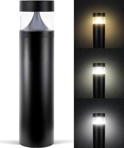 LightingLabs 10 Watts Bollard Led Landscape Lights Wired, 25 Inch, 3CCT 3000/4000/5000K, 120-277V Outdoor Pathway Lights Wired, Ideal for Garden, Driveway, Rated IP65, ETL Listed, Circular Flat Clear