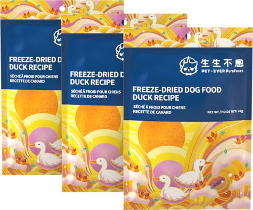 PET-EVER PureFeast Bocconcini Liofilizzati per Cani, 97% Cibo Liofilizzato di Origine Animale, Trattamento ad Alto Contenuto Proteico, Topping e Mescolatori per Pasti per Cani (Ricetta Anatra - 60g)