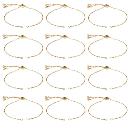 DICOSMETIC 16 Pièces Bracelet Coulissant Ajustable 9-3/8 Chaînes D'Extension en Acier Inoxydable avec Extrémités à Billes Chaîne de Bracelet en Métal Doré pour Femmes et Hommes Fabrication de Bijoux