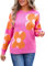 HEYPORK Damen Herbst Winter Warm Bequem Pullover Casual Strickpullover Frauen Rundhals Bedruckt Mode Große Blume Pullover(Rosenrot, L)
