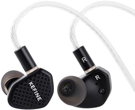 Linsoul Kefine Klean In Ear Monitor,Auriculares con Driver Dinámico Diafragma DLC 10mm,Audífonos para Juegos,Boquillas Reemplazables,Cable Plateado Desmontable para Audiofilos(Sin Mic 3.5mm)
