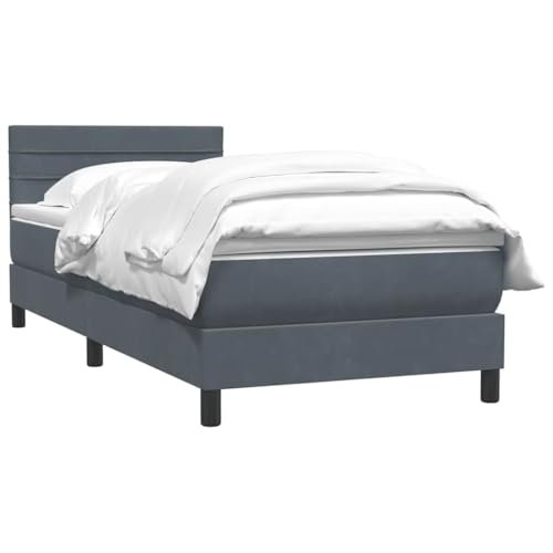 vidaXL Cama Box Spring con colchón Terciopelo Gris Oscuro 80x210 cm, boxspring Cama, Cama de Plataforma, Cama de Panel, Muebles de Dormitorio