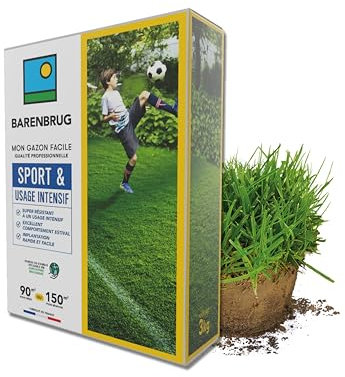 BARENBRUG - Gazon Sport & Usage intensif - Super Résistant - Excellent Comportement Estival - Implantation Rapide et Facile - Engrais Compatible Agriculture Biologique - Fabriqué en France - 3KG