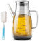 GOMETY Botella de aceite de cristal de 1 litro, dispensador de aceite vacío con mango, base de silicona antideslizante, vidrio de borosilicato, a prueba de fugas, dispensador de aceite con escala de