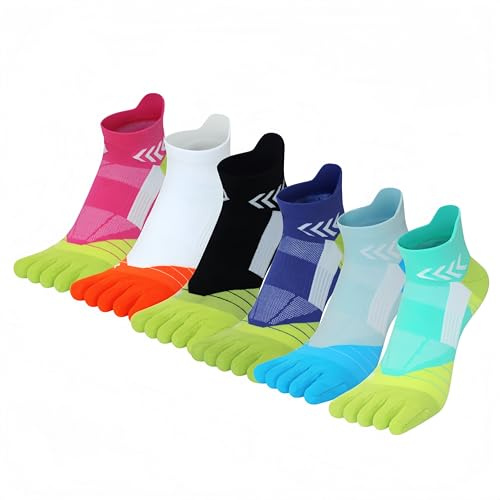 DOLAFO Calcetines con Dedos Deporte Hombre Transpirables Algodon Calcetines Tobilleros 5 Dedos Cortos Hombre para Running 6 Pares (FR/ES, Números, 39, 46, Regular, Regular, Multicolor 1)