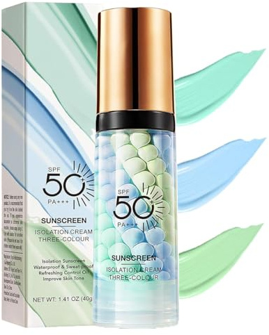Grundierung für das Gesicht vor dem Make-up, Sonnenschutz Tricolor für das Gesicht, SPF 50, feuchtigkeitsspendende, farbkorrigierende Grundierung, wasserfest & lang anhaltend & ölkontrollierend