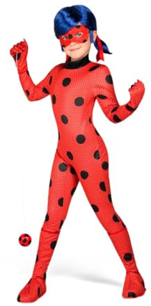 My Other Me Déguisement de Ladybug pour fille avec combinaison, gants, couvre-bottes, masque, perruque, yo-yo et boucles d'oreilles en rouge et noir, taille 12-14 ans, parfait pour les fêtes à thème
