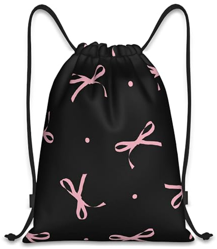 VOYANTE Bow Black Drawstring Bags, Girls Swimming Bag, Girls PE Bag, Small Waterproof Swim Bag Kids for Swim Gear, Shoes, Yoga, Travel Storage, Bow Gift for Women Girls Kids Adults