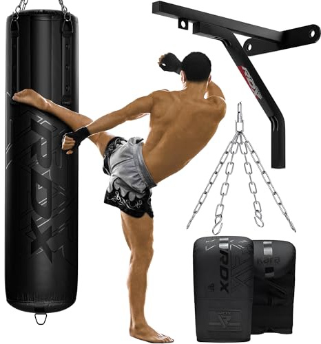 RDX Sac De Frappe Lourd De 1,5 m, 2 Pièces, 3 Pièces Et 4 Pièces, 25 kg Pré-rempli avec Capacité De Remplissage Maximale De 50 kg, Ensemble De Sacs De Boxe avec Gants, Support, Chaîne en Acie