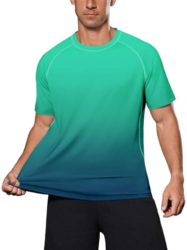 DMVOD Men's UPF 50+ Sun Protection Rash Guard Short Sleeve T-Shirt - Quick Dry UV Swim Top for Surfing, Swimming & Gym Green