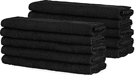 BaSaTex - Handtuch Set für Gäste 10er Pack - Frottee-Handtücher mit Aufhängeschlaufe aus weicher Baumwolle in 30x50cm - Waschtücher für Gäste Öko-Tex Standard 100 Zertifiziert - Schwarz