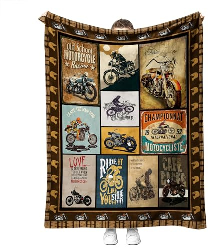 YunTu Motorcycle Blanket Super Soft Sherpa Throw Blankets for Bed Sofa and Couch Cool Motorcycle Gifts for Men and Women Fluffy Warm Blankets 50'' x 60''