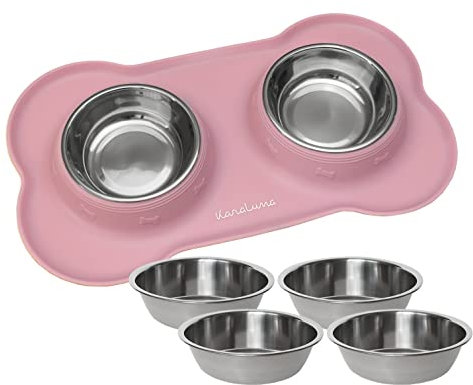 KaraLuna Napfunterlage aus Silikon mit Edelstahl Futternapf I Für Katzen & Hunde (200ml, Rosa)