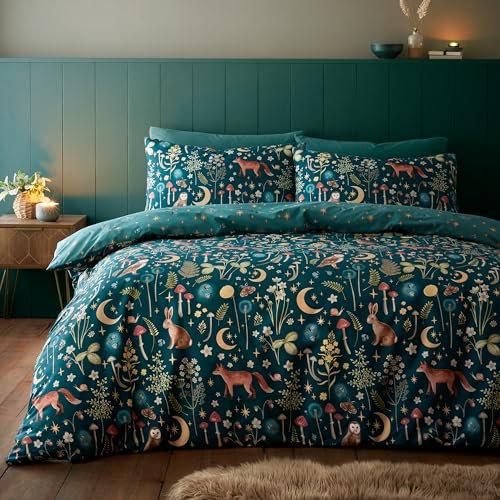 Catherine Lansfield Enchanted Twilight Reversible King Duvet Cover Set with Pillowcases Forest Green